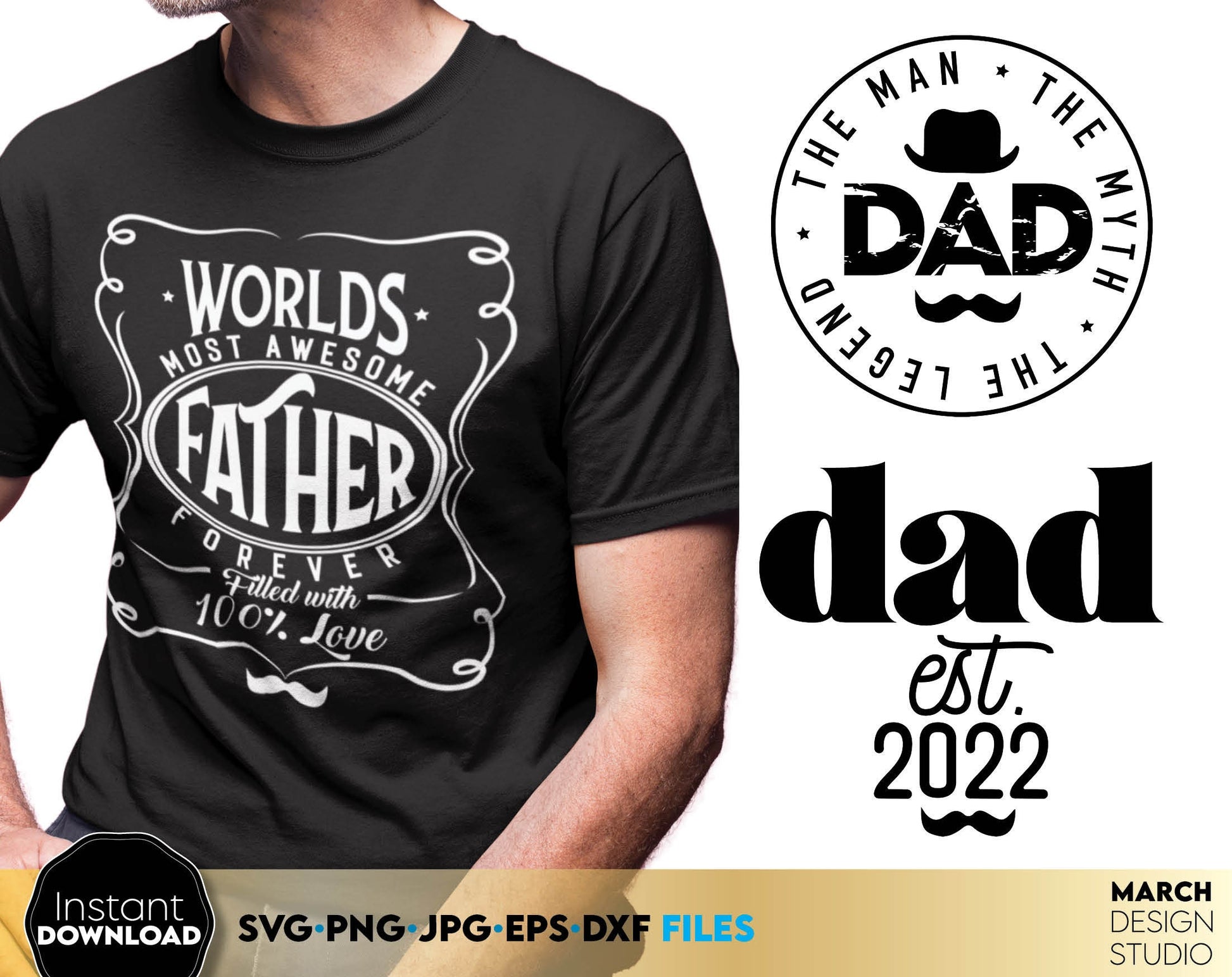 Fathers Day design bundle for a great gift for your Dad. Use SVG, DXF, EPS, JPG or PNG files formats to make Fathers Day or Dad birthday gifts. Cut from vinyl, use for sublimation or laser cut/ grave projects. Compatible with Cricut, Silhouette.