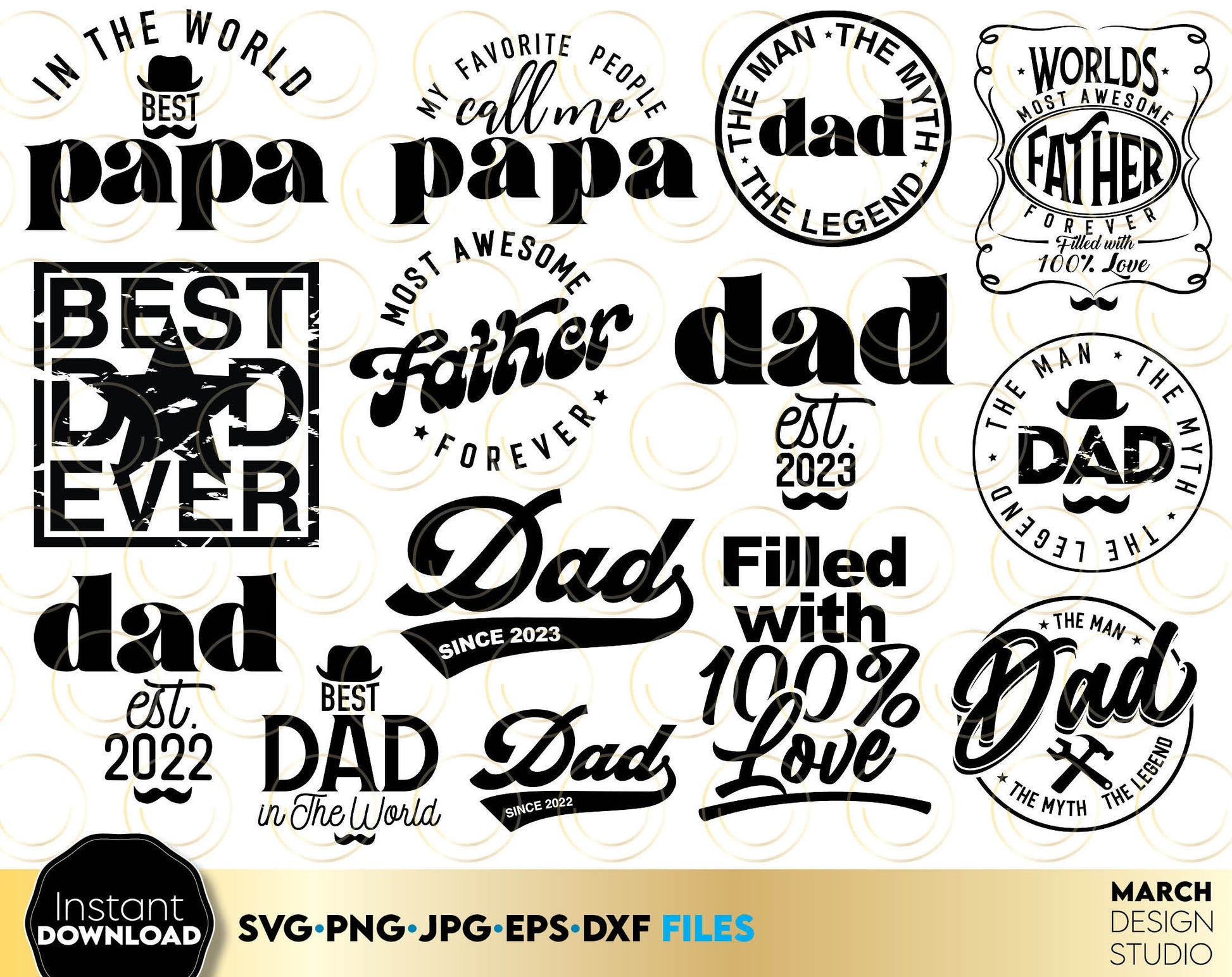 Fathers Day design bundle for a great gift for your Dad. Use SVG, DXF, EPS, JPG or PNG files formats to make Fathers Day or Dad birthday gifts. Cut from vinyl, use for sublimation or laser cut/ grave projects. Compatible with Cricut, Silhouette.