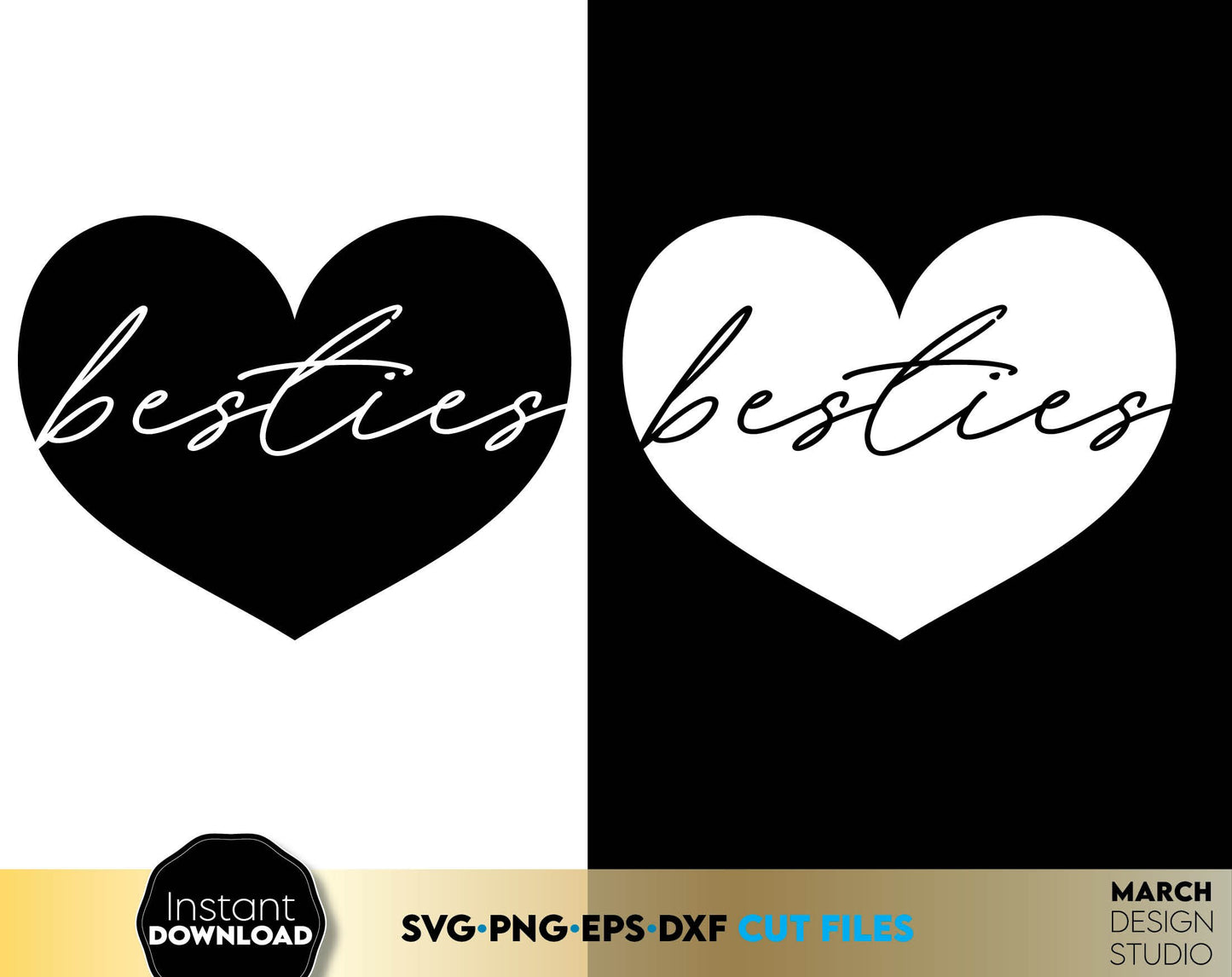 Besties shirt for 2 matching shirts designs. One for Brunette, one for Blonde. Files are compatible with Cricut, Silhouette and Glowforge machines. Cut from vinyl, use for sublimation. SVG, PNG, EPS and DXF files included. Buy now for a great price.