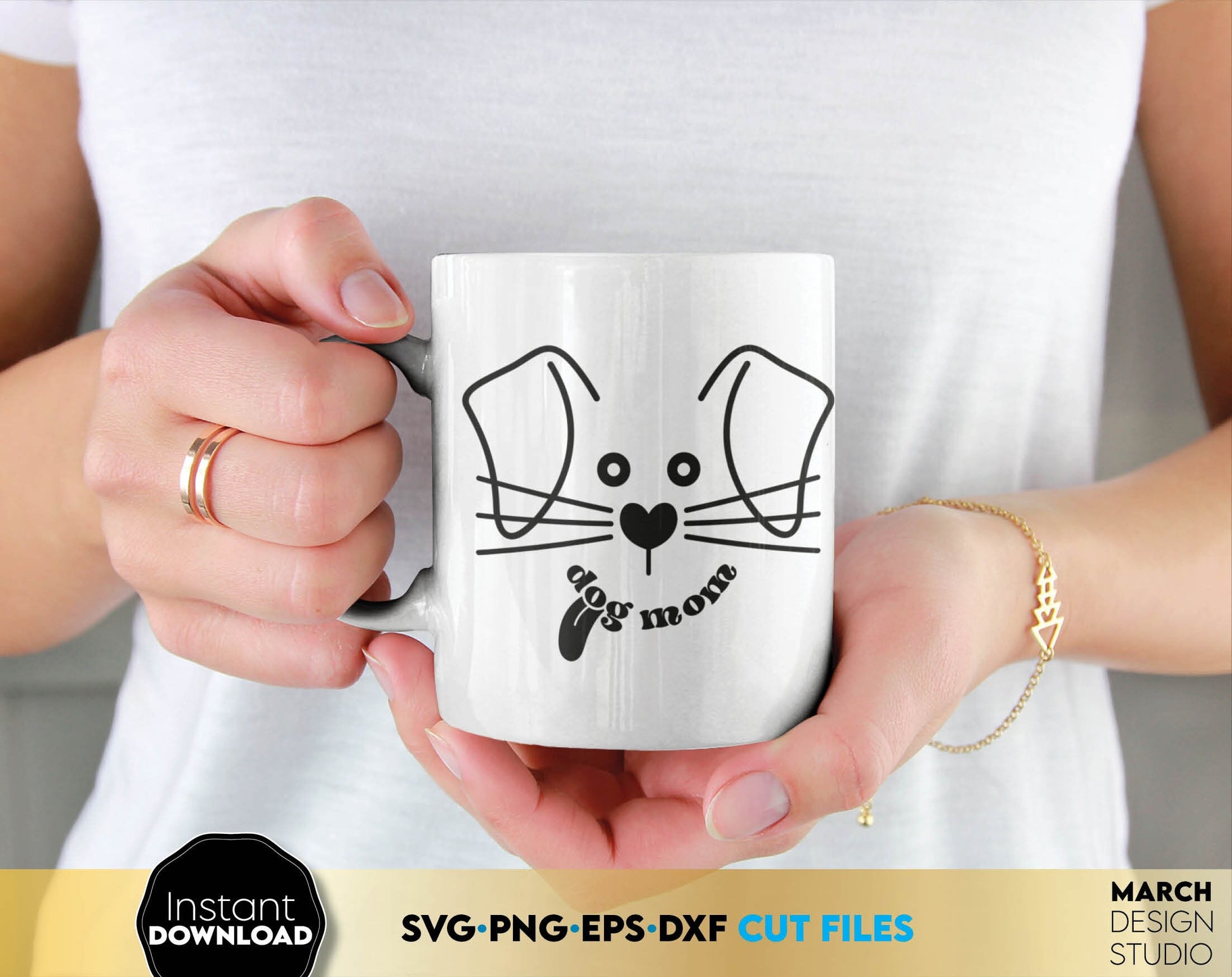 Stylized dog face. Dog mom design for dog lovers. Use it to create beautiful and personalized things for your dog - clothing, food bowl or make nice gifts for other dog lovers. SVG, PNG, EPS and DXF files included. Buy now and enjoy!