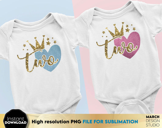 2nd Birthday Princess design. Two with crown. For sublimation projects. PNG files included. Buy now for a good price and enjoy!