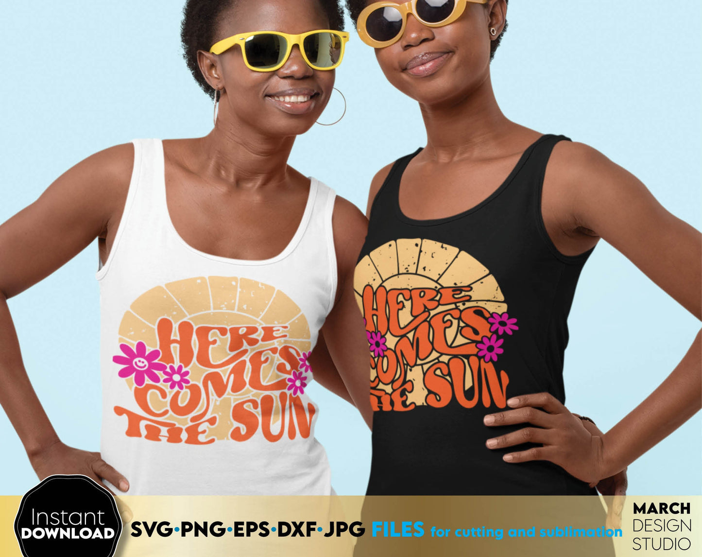 Colorful and fun designs for your summer clothes. Sun, sea and beach are the destination of summer vacation. Sublimate or vinyl cut these designs and make your summer colorful.