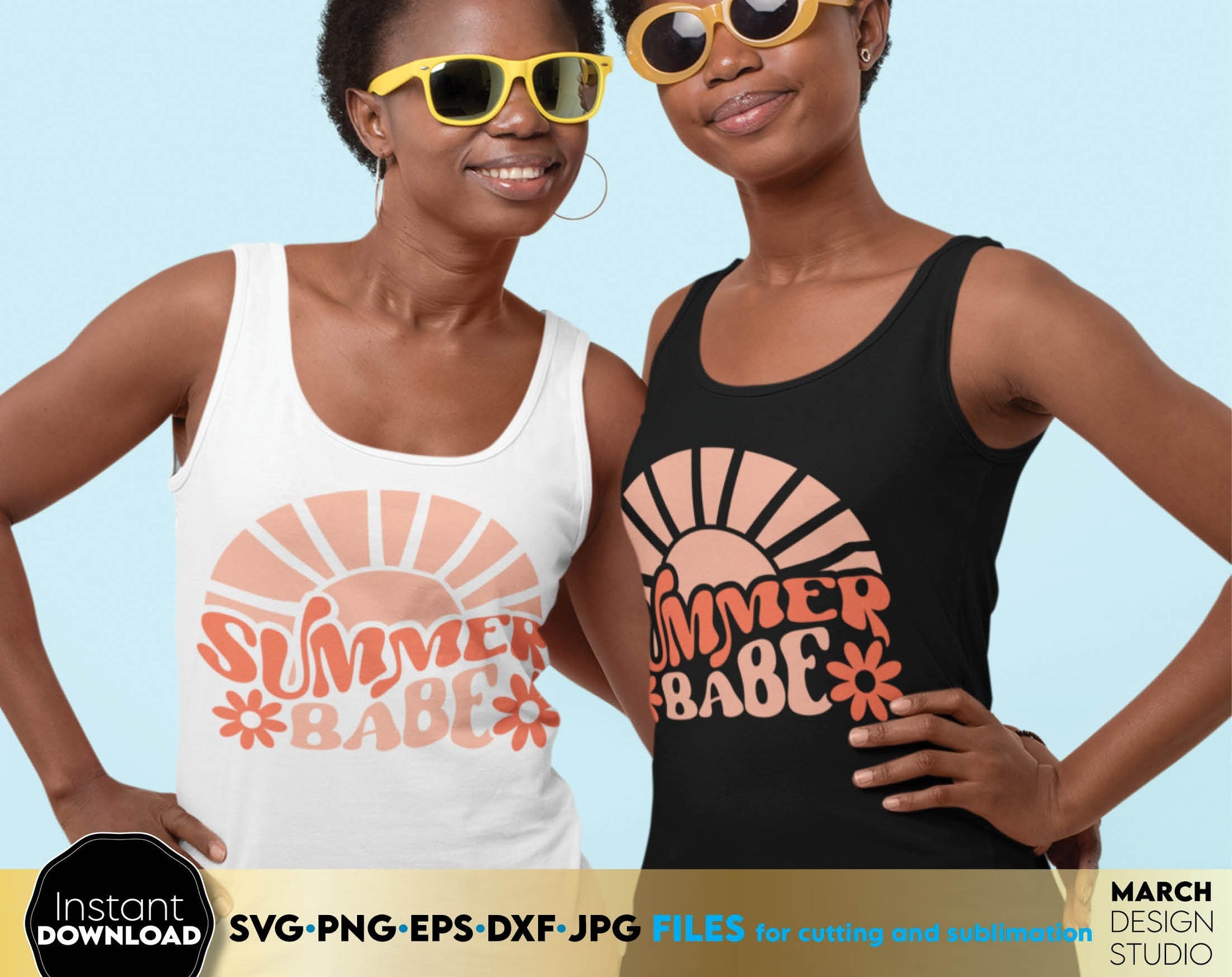 Colorful and fun designs for your summer clothes. Sun, sea and beach are the destination of summer vacation. Sublimate or vinyl cut these designs and make your summer colorful.