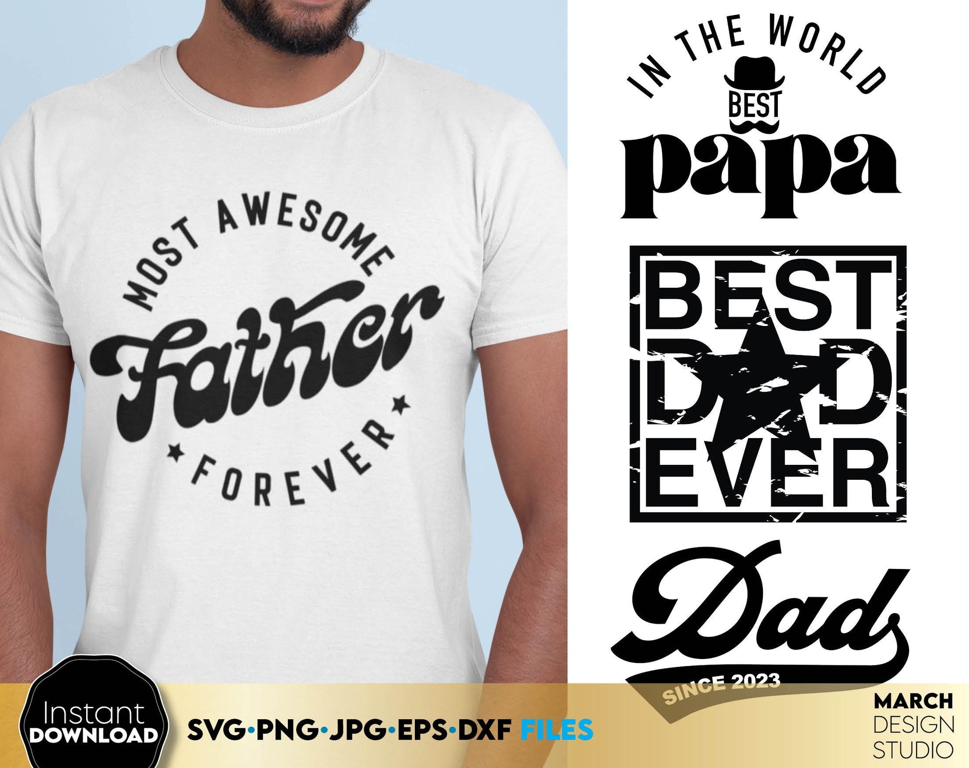 Fathers Day design bundle for a great gift for your Dad. Use SVG, DXF, EPS, JPG or PNG files formats to make Fathers Day or Dad birthday gifts. Cut from vinyl, use for sublimation or laser cut/ grave projects. Compatible with Cricut, Silhouette.