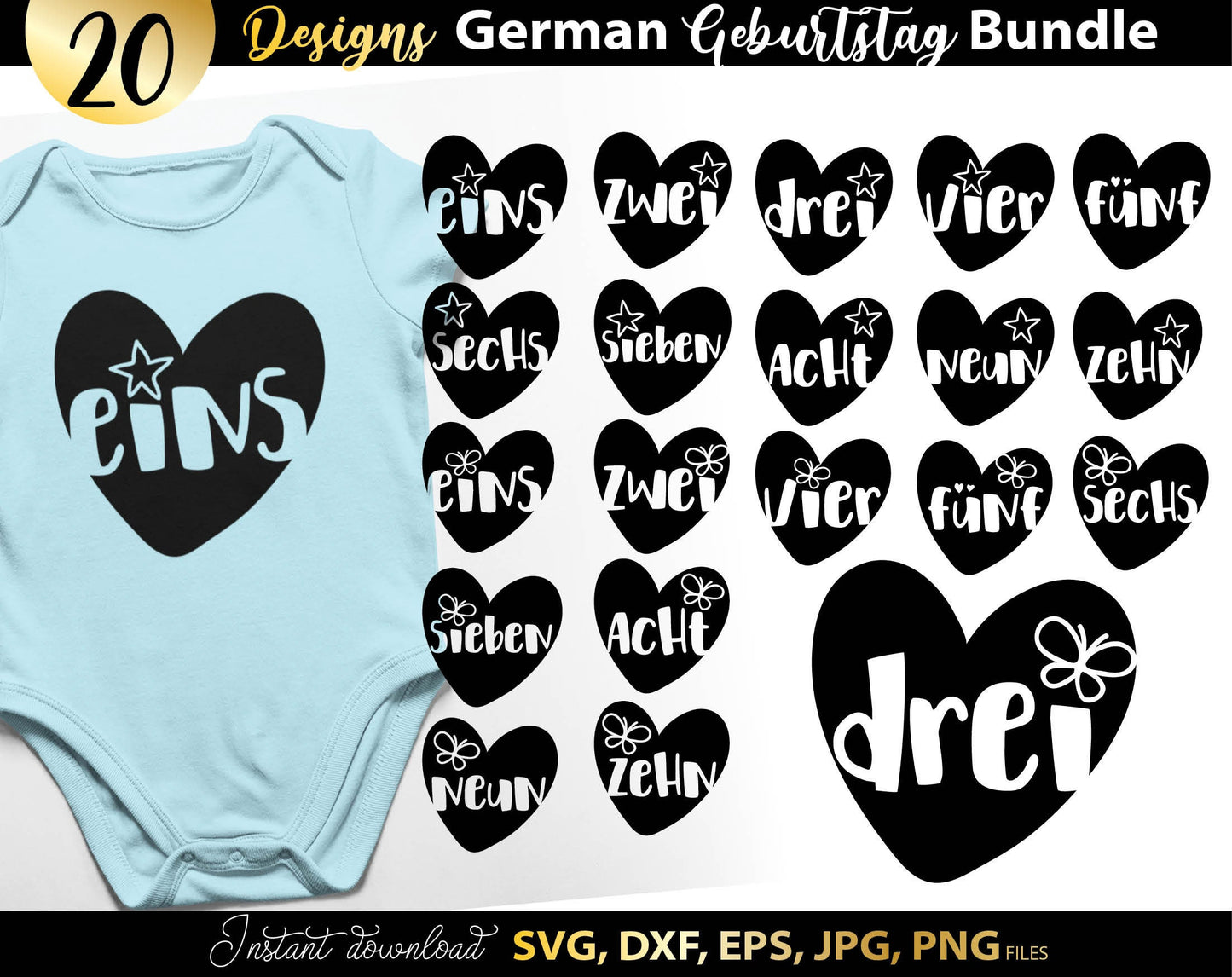 German Geburtstagskind Plotter File DXF EPS SVG Bundle | Liebling Herz Kind Birthday Svg | Cricut Download Plotting Bundle | German Birthday