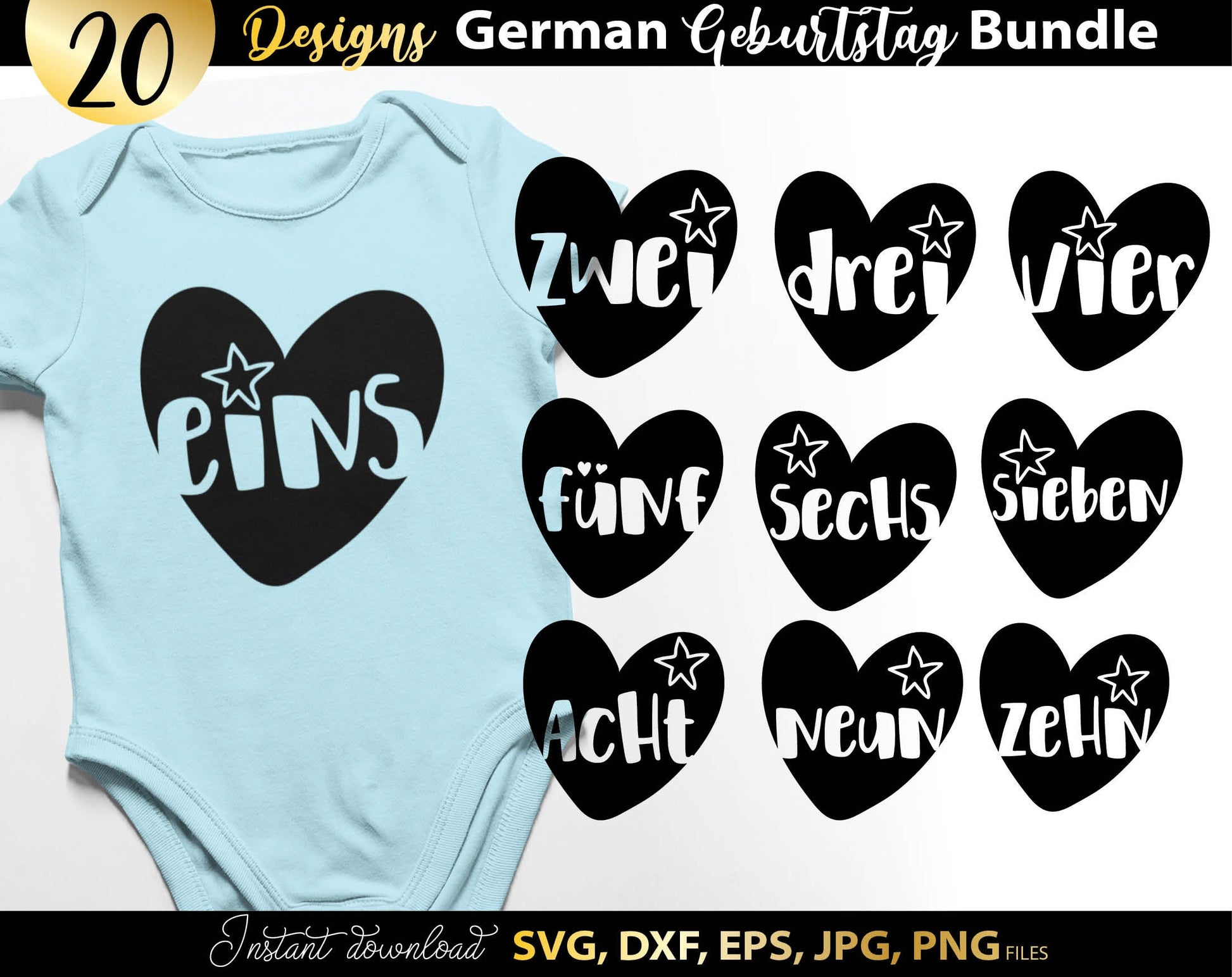 German Geburtstagskind Plotter File DXF EPS SVG Bundle | Liebling Herz Kind Birthday Svg | Cricut Download Plotting Bundle | German Birthday