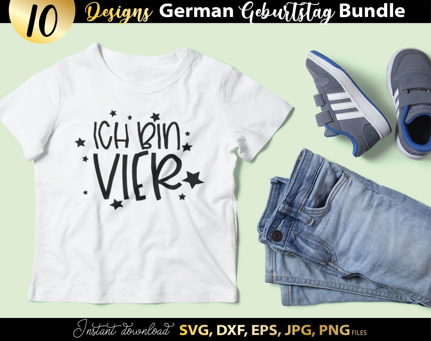 German Kind Geburtstag Plotter files bundle. SVG DXF PDF PNG files included. Compatible with Cricut, Silhouette or other equipment. Cut from vinyl, use for sublimation and laser cut or grave projects as well. Buy now for a good price and enjoy!