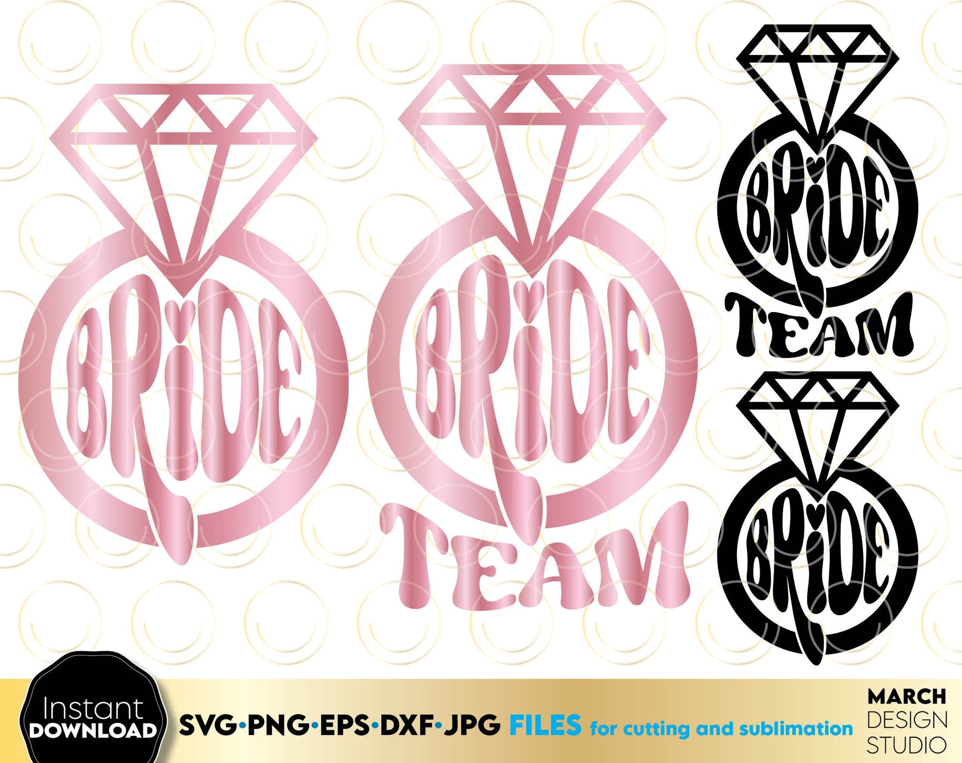 Bride and Bride team shirts design for You bachelorette party. svg, png, dxf, jpg, eps files included. Use for cutting from vinyl, sublimation or laser cut projects. Compatible with Cricut, Silhouette or other. Buy now for a good price and enjoy!