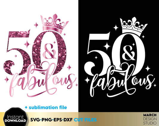 50 and fabulous rose, black and white Birthday shirt design for Your 50th Birthday anniversary. SVG PNG EPS DXF files included. Compatible with Cricut, Silhouette or other equipment. Cut from vinyl, use for sublimation or laser cut or grave projects!