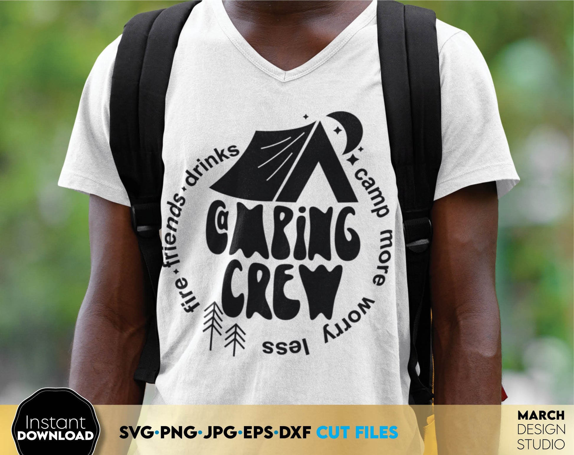 These Camping Crew design for Your Summer family trip. Great and thoughtful for a family vacay trip. Use designs for making matching family trip shirts, tumblers or others with Cricut, Silhouette or Glowforge equipment. Buy now and enjoy!