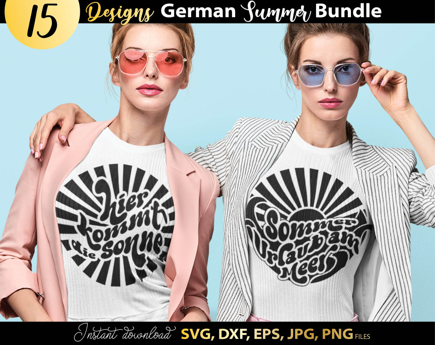 This German Sommer Svg Bundle will help you create a unique designs for your projects. All Plotter Cut Files come with Svg, Dxf, Png, Eps and Jpg files.
This bundle includes holiday and beach design templates ready to use.