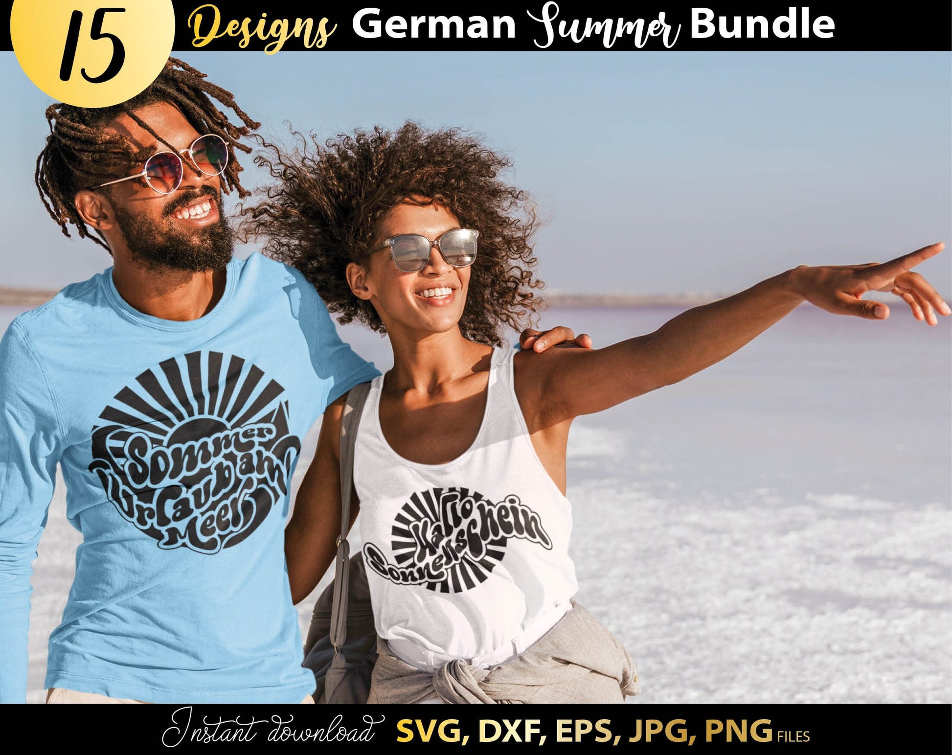 This German Sommer Svg Bundle will help you create a unique designs for your projects. All Plotter Cut Files come with Svg, Dxf, Png, Eps and Jpg files.
This bundle includes holiday and beach design templates ready to use.