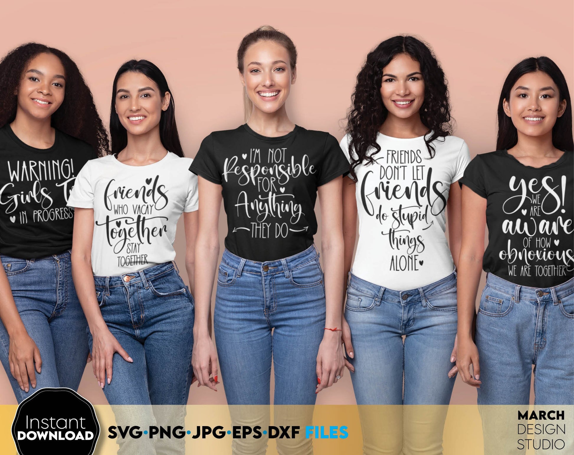 Friends matching shirts for girls trip or travel together. SVG PNG JPG EPS DXF files included. Compatible with Cricut, Silhouette or other equipment. Cut from vinyl, use for sublimation or laser cut projects. Buy now for a good price and enjoy!