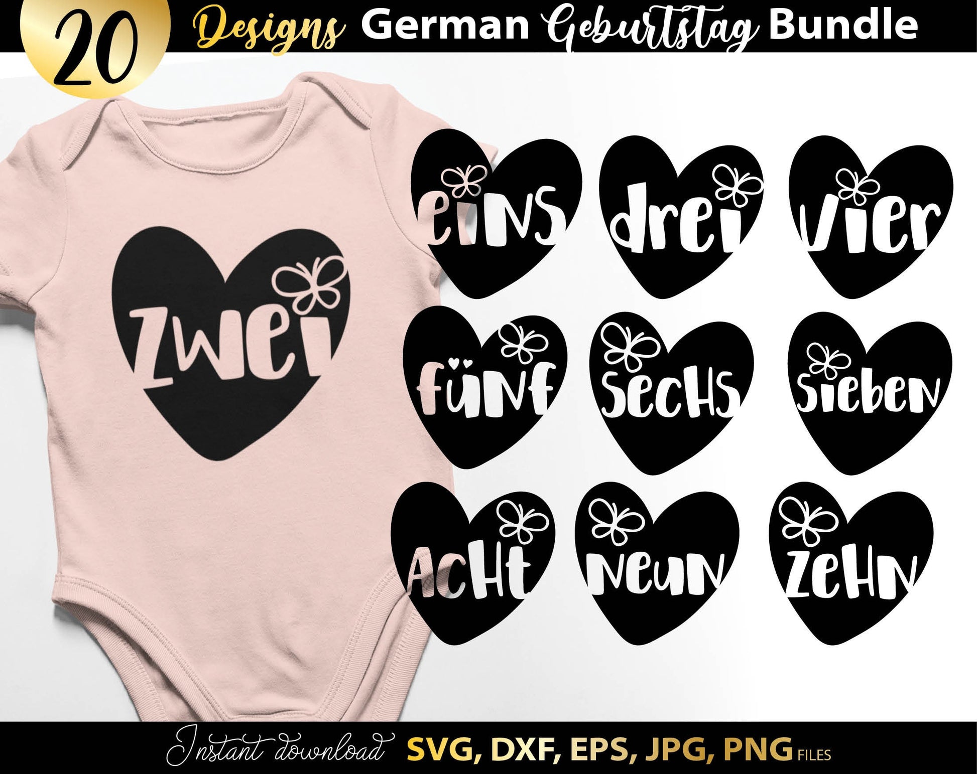 German Geburtstagskind Plotter File DXF EPS SVG Bundle | Liebling Herz Kind Birthday Svg | Cricut Download Plotting Bundle | German Birthday