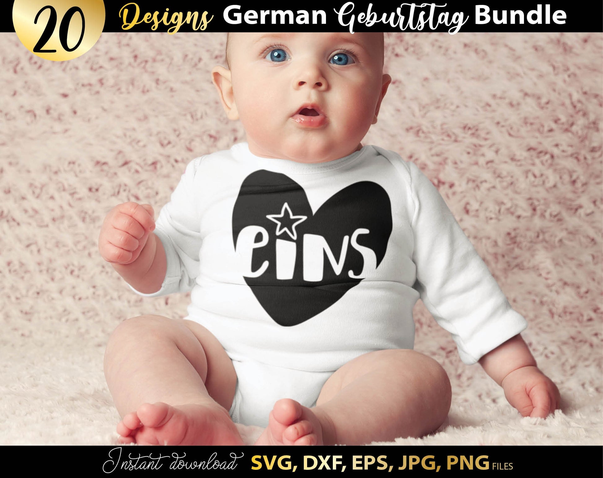 German Geburtstagskind Plotter File DXF EPS SVG Bundle | Liebling Herz Kind Birthday Svg | Cricut Download Plotting Bundle | German Birthday