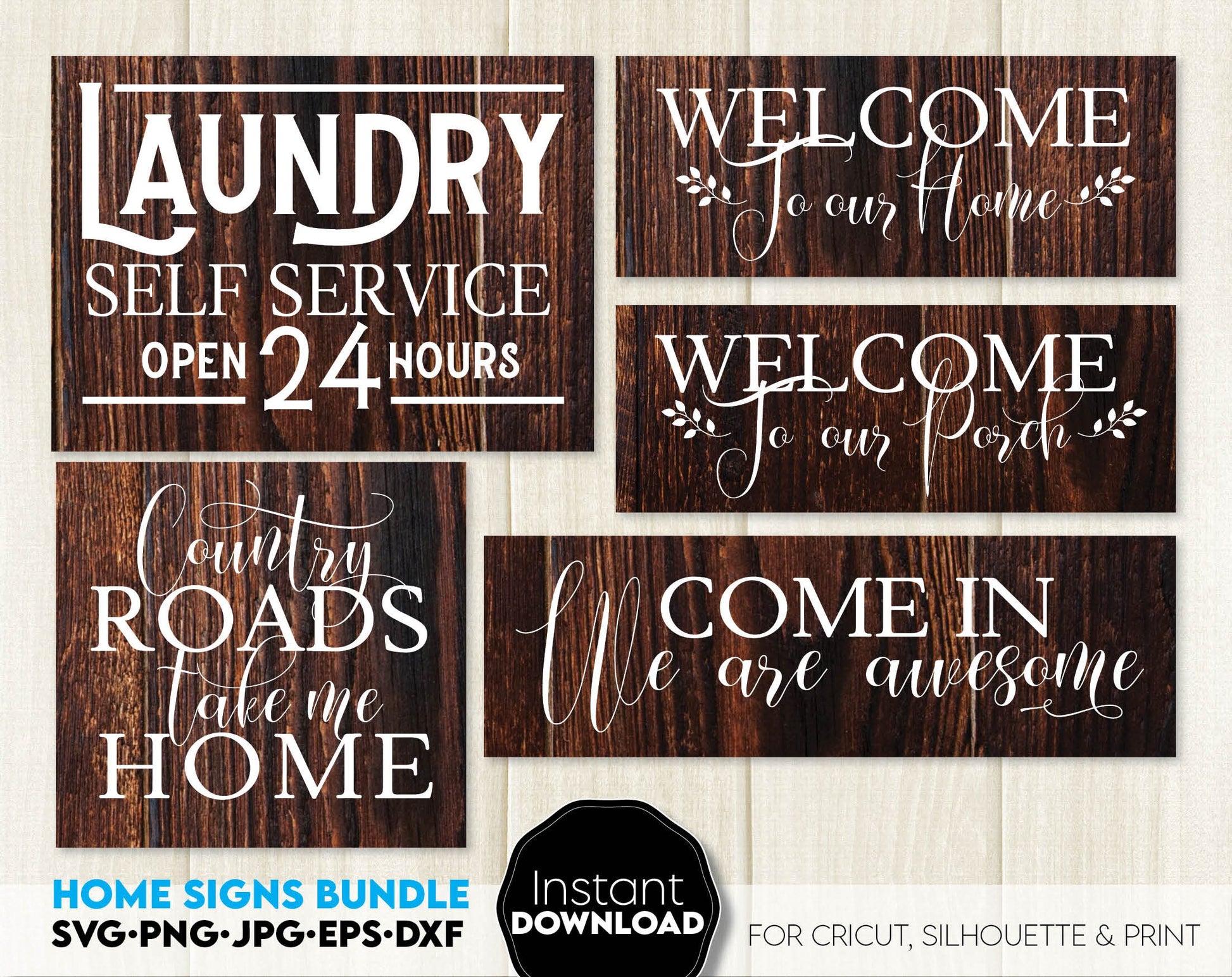 Farmhouse welcome signs svg png bundle with quotes for You home, flat or farmhouse front porch decoration with original design. Cut from Vinyl or use as laser cut files. Decorate your home and make it special!