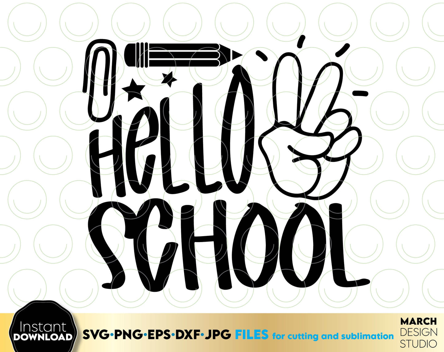 These Hello School SVG design you can use them to surprise and delight your students and kindergarteners.
Files in various formats allow you to use design for engraving on glass, making shirts, tumblers with Cricut, Silhouette and Glowforge machines.