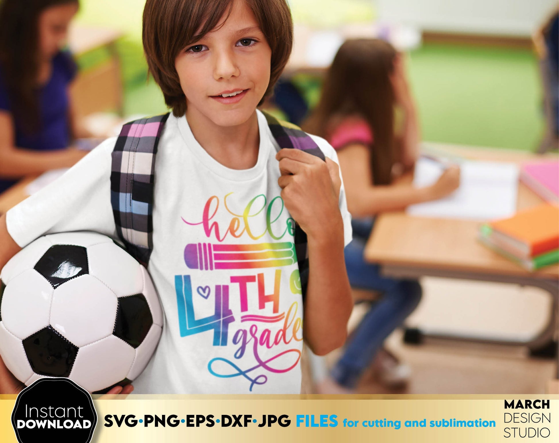 These Hello School Sublimation design you can use to surprise and delight your students and kindergarteners. SVG, PNG, EPS, DXF, JPG files included and allow you to use designs for engraving on glass, making shirts, tumblers with Cricut, Silhouette.