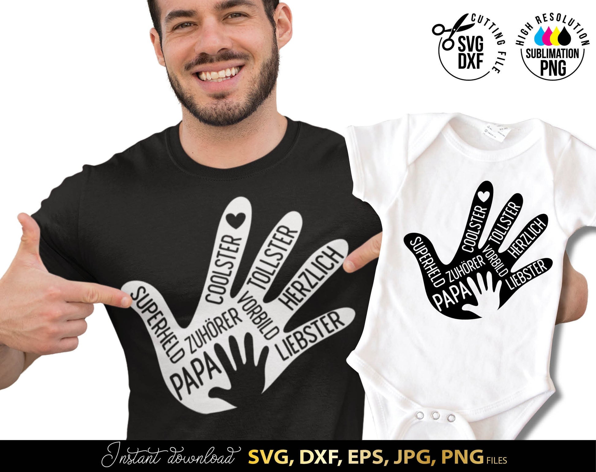 German Papa Plotter File for dad and son. SVG DXF EPS JPG PNG files included. Compatible with Cricut, Silhouette or other equipment. Cut from vinyl, use for sublimation or laser cut or grave projects. Buy now for a good price and enjoy!