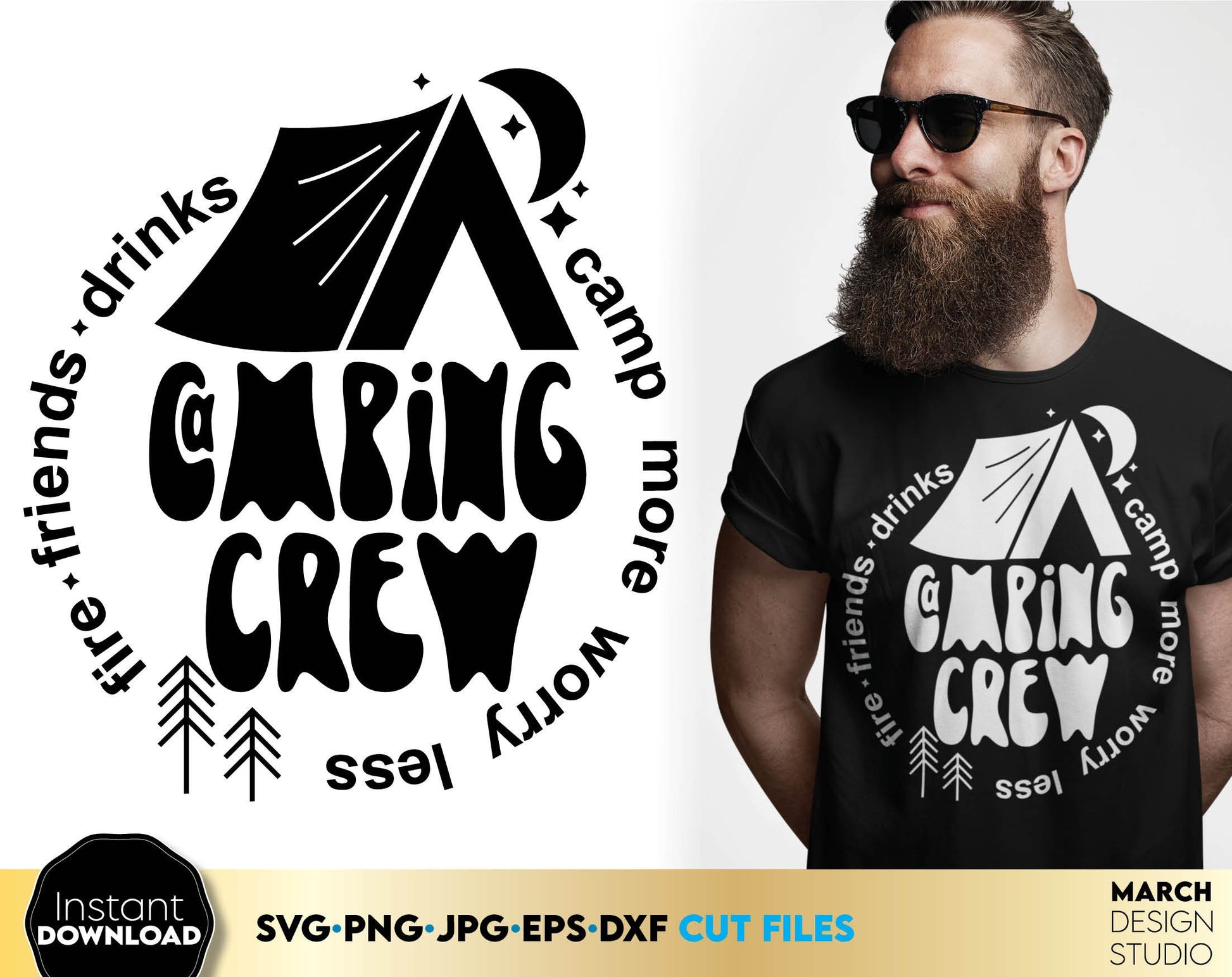 These Camping Crew design for Your Summer family trip. Great and thoughtful for a family vacay trip. Use designs for making matching family trip shirts, tumblers or others with Cricut, Silhouette or Glowforge equipment. Buy now and enjoy!