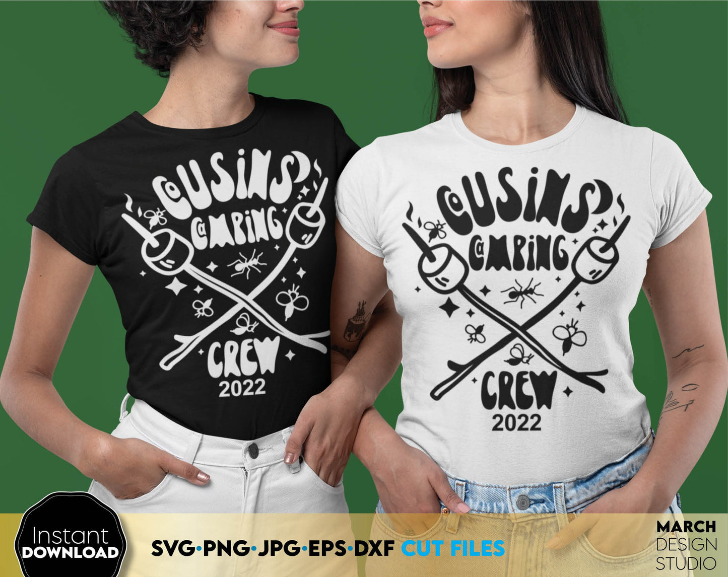 These Cousins Camping Crew SVG designs for Your Summer family trip - is a great and thoughtful for a family Vacay shirts.
Use designs for making matching family trip shirts, tumblers or others with Cricut, Silhouette or Glowforge equipment.