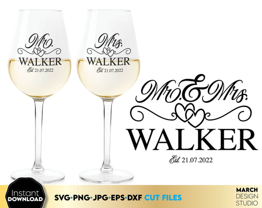 These Mr and Mrs sign SVG file designs, and I hope you can use them to surprise and delight your loved ones in an important event in life. Mr and Mrs svg are great and thoughtful gifts for weddings, wedding anniversaries, etc.