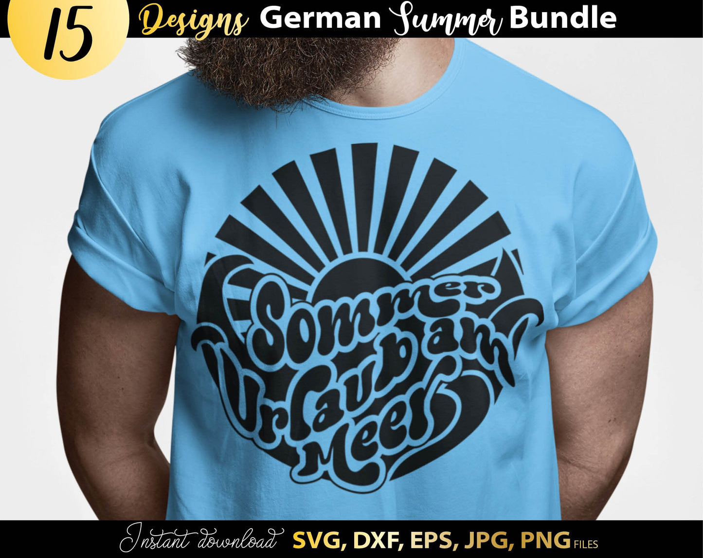 This German Sommer Svg Bundle will help you create a unique designs for your projects. All Plotter Cut Files come with Svg, Dxf, Png, Eps and Jpg files.
This bundle includes holiday and beach design templates ready to use.