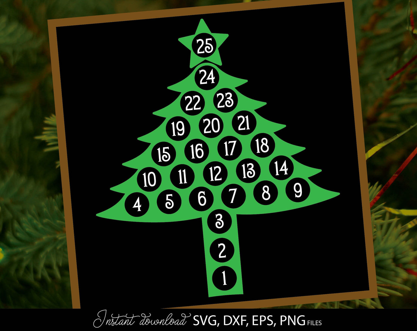 A Christmas decoration for those who make their own decorations to decorate their home. A great way to count down the days until Christmas. SVG, DXF, EPS, PNG files included. Compatible with Cricut, Silhouette machines. Buy now for a good price.