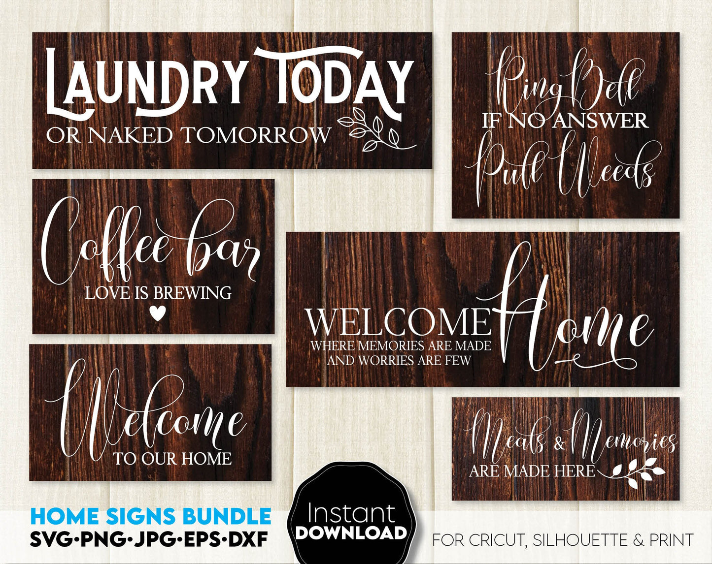 Farmhouse welcome signs svg png bundle with quotes for You home, flat or farmhouse front porch decoration with original design. Cut from Vinyl or use as laser cut files. Decorate your home and make it special!