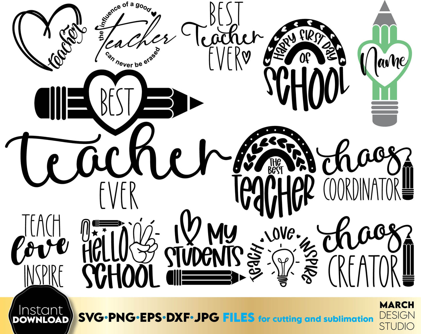 These 100 Days Of School Bundle file designs you can use to surprise and delight your kids or teachers on this 100th Day of School Celebrations. SVG, PNG, EPS, DXF, JPG files included. Compatible with Cricut, Silhouette or other machines. Buy now!