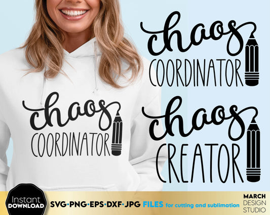 With love, I have made these Chaos Coordinator and Chaos Creator Shirts designs and hope You can use them to surprise and delight your teachers. Files are compatible with Cricut, Silhouette or other equipment. Buy now for a good price and enjoy!