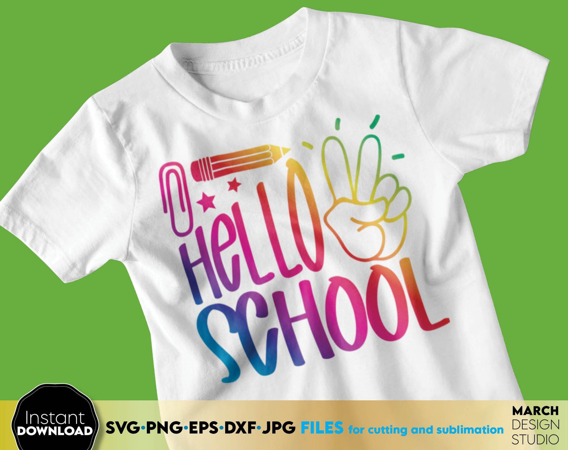 These Hello School SVG design you can use them to surprise and delight your students and kindergarteners.
Files in various formats allow you to use design for engraving on glass, making shirts, tumblers with Cricut, Silhouette and Glowforge machines.