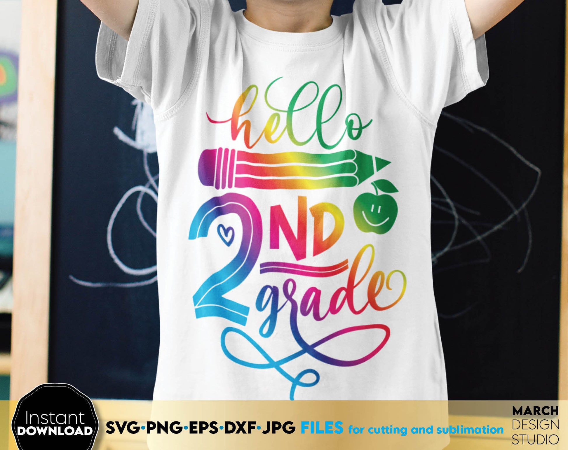 These Hello School Sublimation design you can use to surprise and delight your students and kindergarteners. SVG, PNG, EPS, DXF, JPG files included and allow you to use designs for engraving on glass, making shirts, tumblers with Cricut, Silhouette.