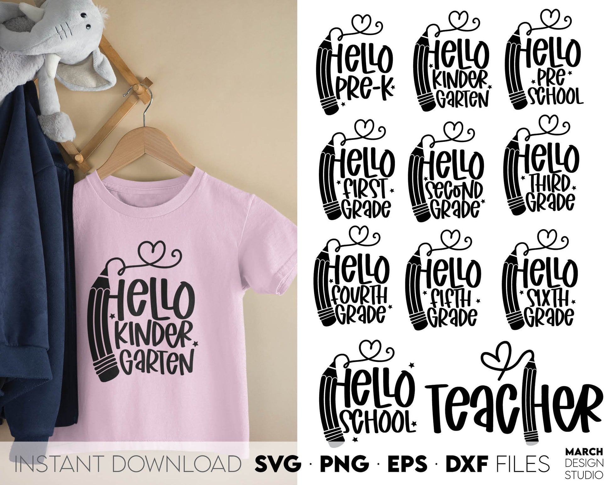 These Hello School SVG Bundle designs, and I hope you can use them to surprise and delight your students and kindergarteners. Files in various formats allow you to use making shirts, tumblers, bags with Cricut, Silhouette and Glowforge machines.