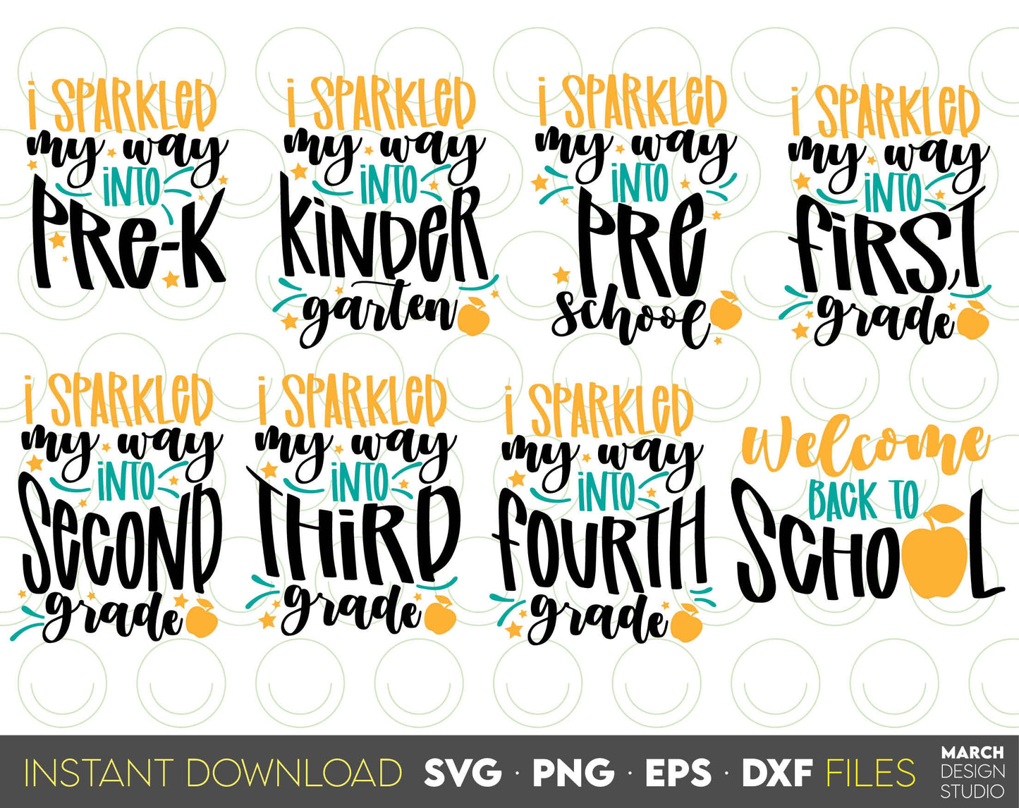 These Hello School SVG Bundle designs, and I hope you can use them to surprise and delight your students and kindergarteners. Files in various formats allow you to use making shirts, tumblers, bags with Cricut, Silhouette and Glowforge machines.