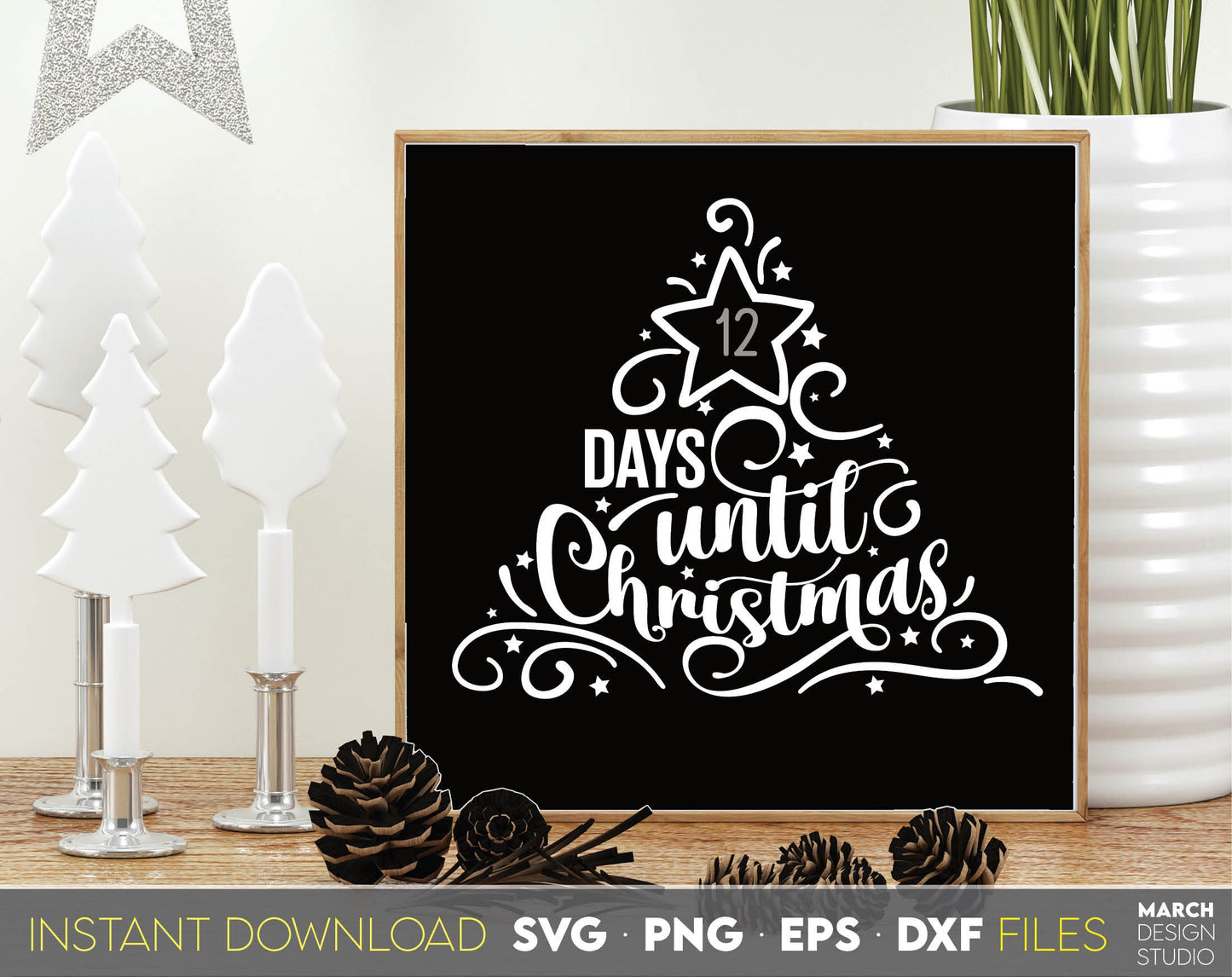 Days Until Christmas design you can use to surprise and delight your kids on Christmas. Days Till Christmas in various formats allow you to use for any Your Christmas project. Use with Cricut, Silhouette or Glowforge equipment. Good price as well.