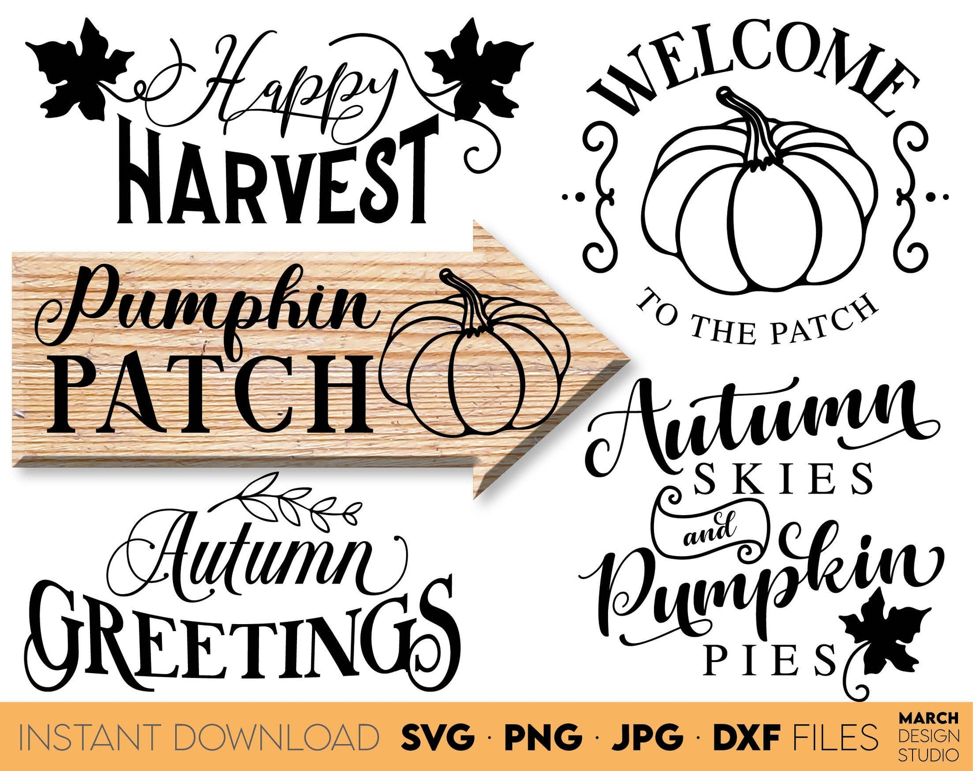 Farm fresh Autumn Market Sign SVG bundle. Design for Farmers Market. Files Compatible with Cricut, Silhouette or Glowforge. Decorate Your Farmhouse or Autumn Market with beautiful signs. Buy now for a good price.