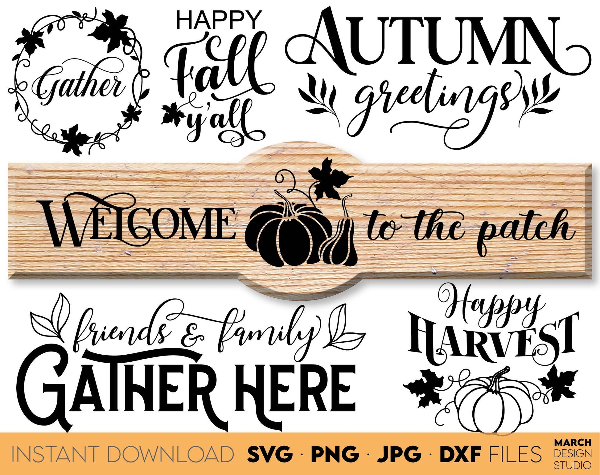 Farm fresh Autumn Market Sign SVG bundle. Design for Farmers Market. Files Compatible with Cricut, Silhouette or Glowforge. Decorate Your Farmhouse or Autumn Market with beautiful signs. Buy now for a good price.