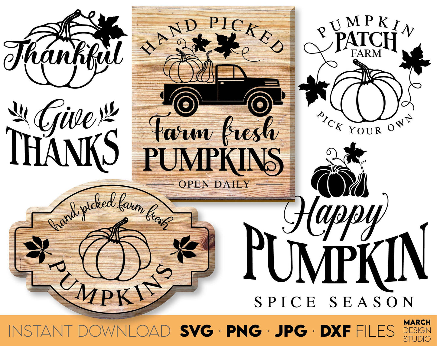 Farm fresh Autumn Market Sign SVG bundle. Design for Farmers Market. Files Compatible with Cricut, Silhouette or Glowforge. Decorate Your Farmhouse or Autumn Market with beautiful signs. Buy now for a good price.