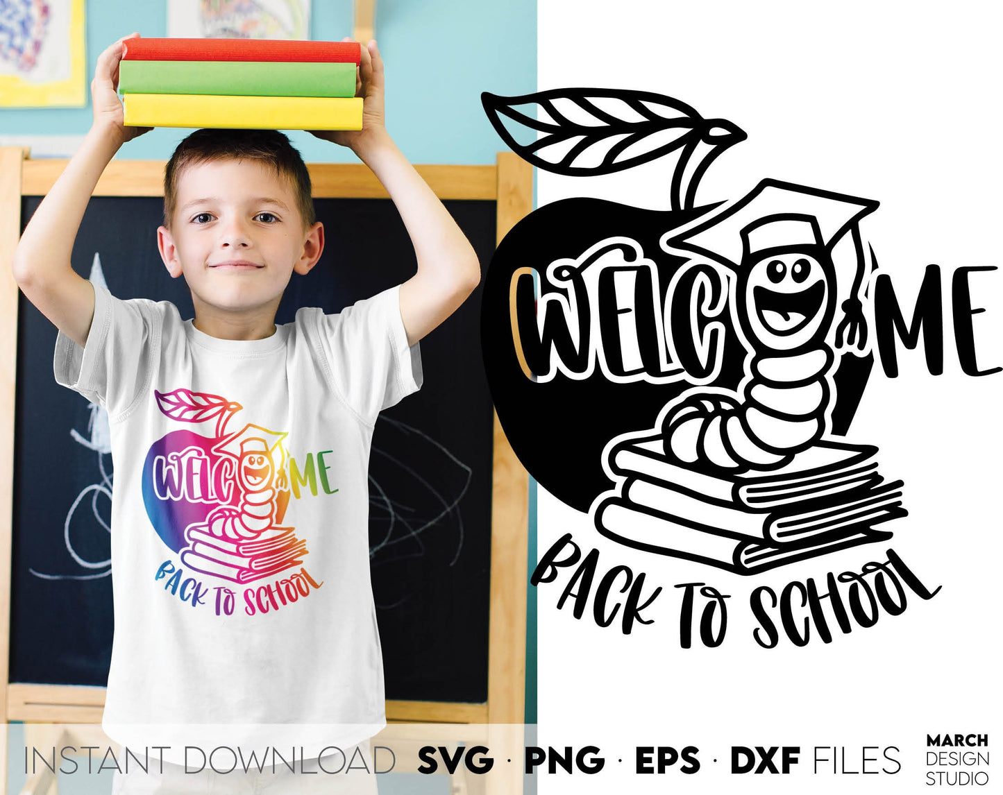 Welcome Back To School Sublimation design you can use for your students, kindergarteners or teacher. Files in various formats allow you to use design for engraving on glass, making shirts, tumblers with Cricut, Silhouette machines. Buy now and enjoy!