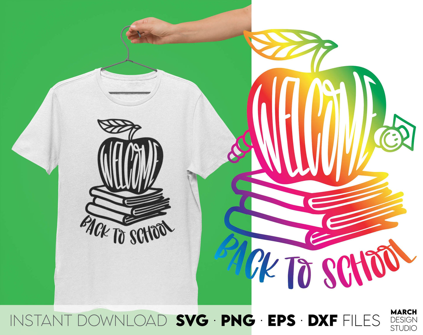 Welcome back to school design you can use to surprise and delight your students and kindergarteners. Files in various formats allow you to use making shirts, tumblers, bags with Cricut, Silhouette and Glowforge machines. Buy now for a good price!