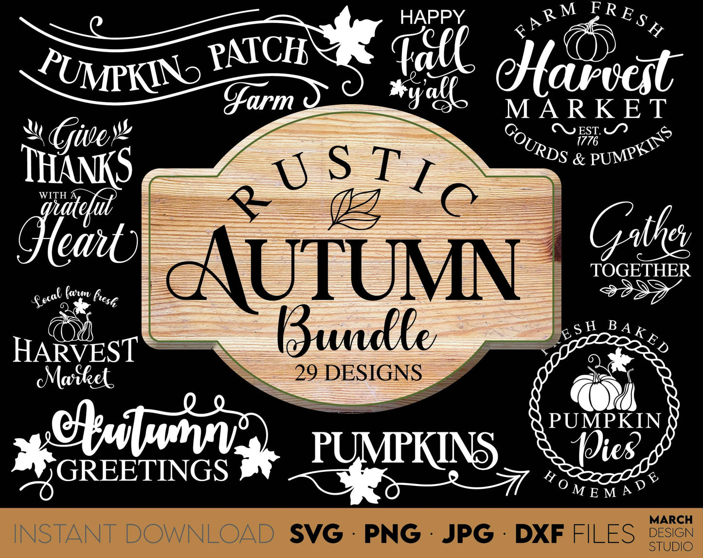 Farm fresh Autumn Market Sign SVG bundle. Design for Farmers Market. Files Compatible with Cricut, Silhouette or Glowforge. Decorate Your Farmhouse or Autumn Market with beautiful signs. Buy now for a good price.