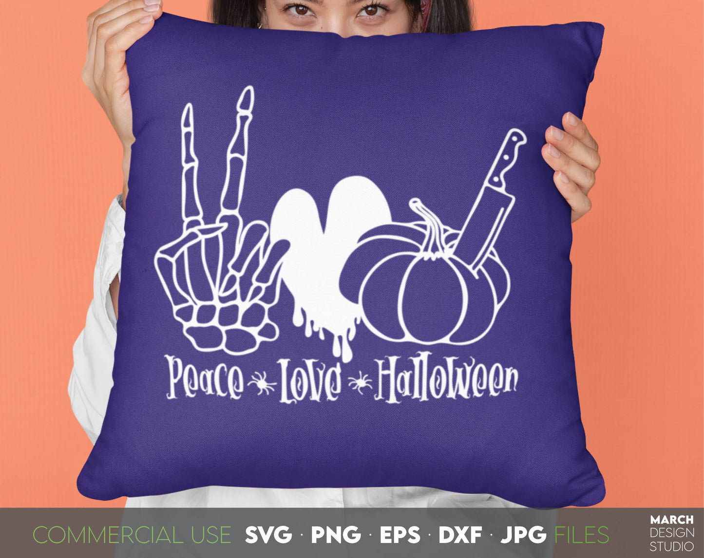 Peace Love Halloween design for your Halloween evening projects. The SVG, PNG, DXF, EPS, JPG file format allows this design to be used for shirts, mugs, wall decorations or front porch door decorations. Compatible with cutting or laser cut machines.