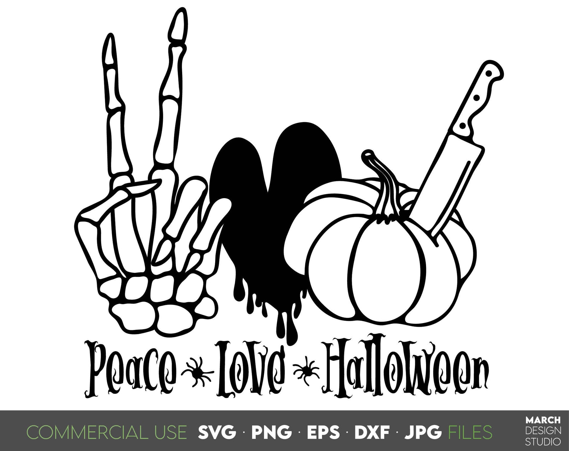 Peace Love Halloween design for your Halloween evening projects. The SVG, PNG, DXF, EPS, JPG file format allows this design to be used for shirts, mugs, wall decorations or front porch door decorations. Compatible with cutting or laser cut machines.