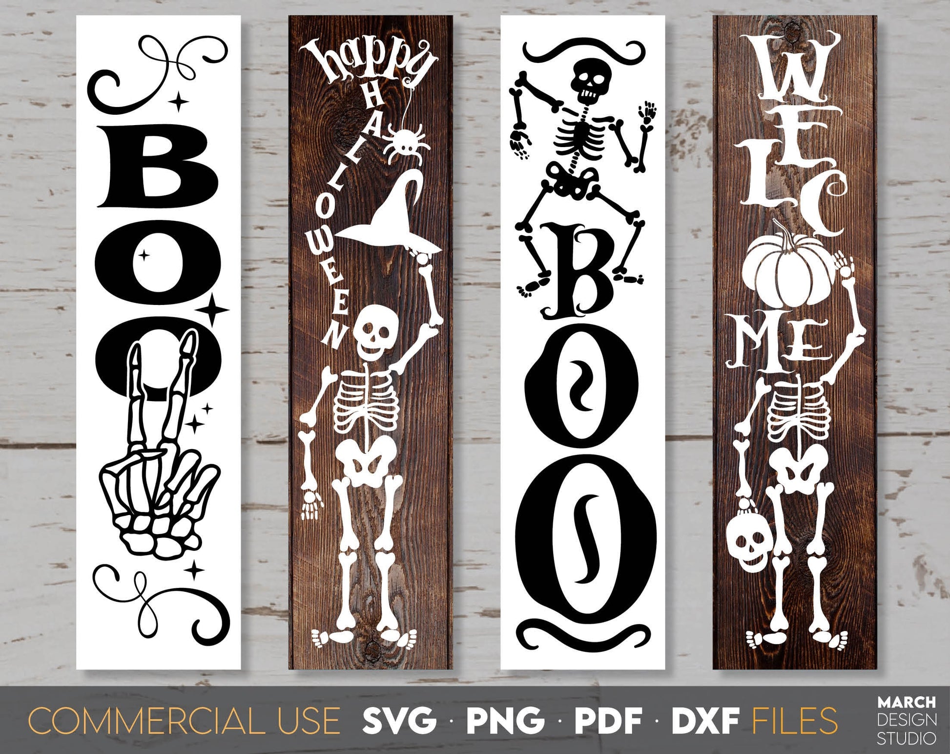 Halloween fall porch signs bundle. SVG, PNG, PDF, DXF files included. Cut from vinyl, use for sublimation or laser cut / grave projects. Compatible with Cricut, Silhouette or other machines. Buy now for a good price and enjoy!