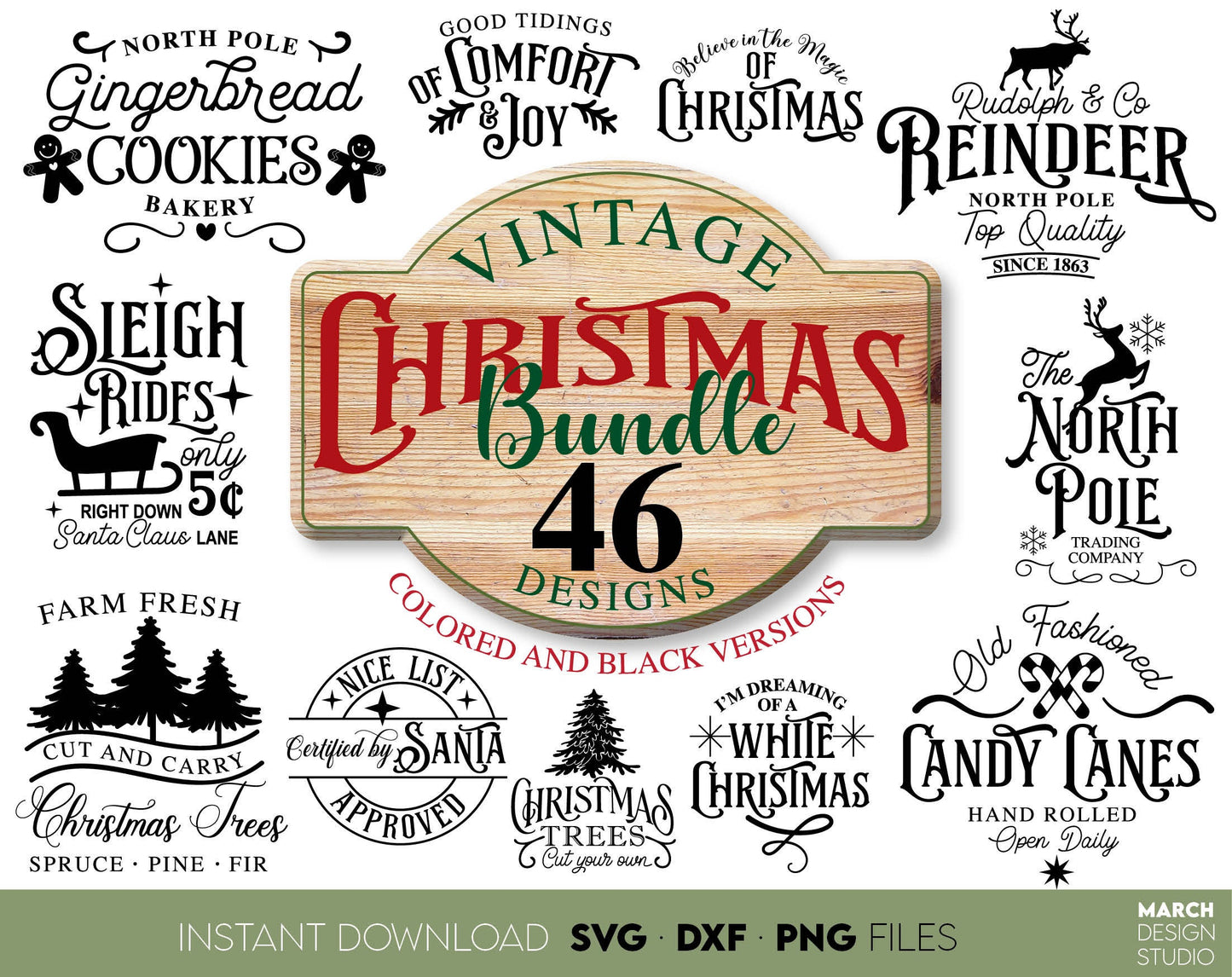 Vintage Christmas Sign SVG bundle designs you can use them to surprise and delight your loved ones on Christmas. Christmas Ornaments SVG Bundle files in various formats allow you to use designs for Christmas Gifts with Cricut or as laser cut files.