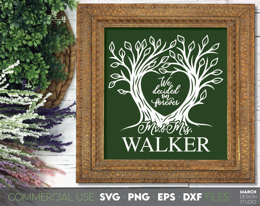 Family Tree Monogram SVG for Your gift projects or home decoration. 
Files allow you to use designs for engraving on glass, making shirts, tumblers with Cricut, Silhouette equipment. Files designed and easy to use for laser cutting.