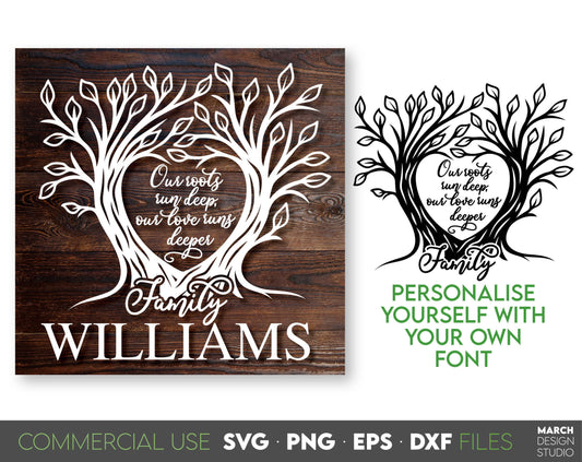 Family Tree Monogram SVG for Your gift projects or home decoration. 
Files allow you to use designs for engraving on glass, making shirts, tumblers with Cricut, Silhouette equipment. Files designed and easy to use for laser cutting.