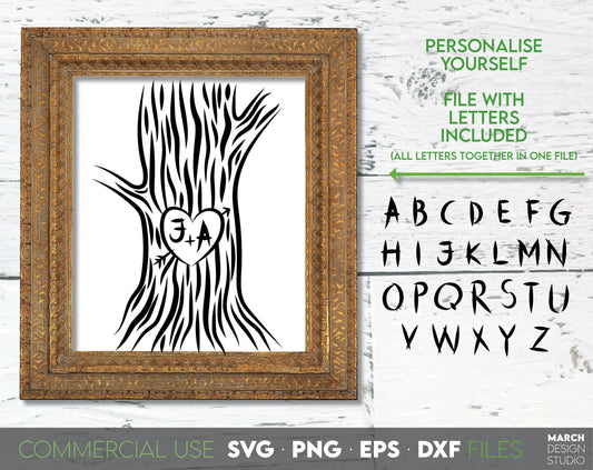 Funny Family Tree with initials you can personalise Yourself. File With Letters included. SVG PNG EPS DXF files included. Compatible with Cricut, Silhouette, sublimation printers or other equipment. Cut from vinyl, use for other projects. Buy now!