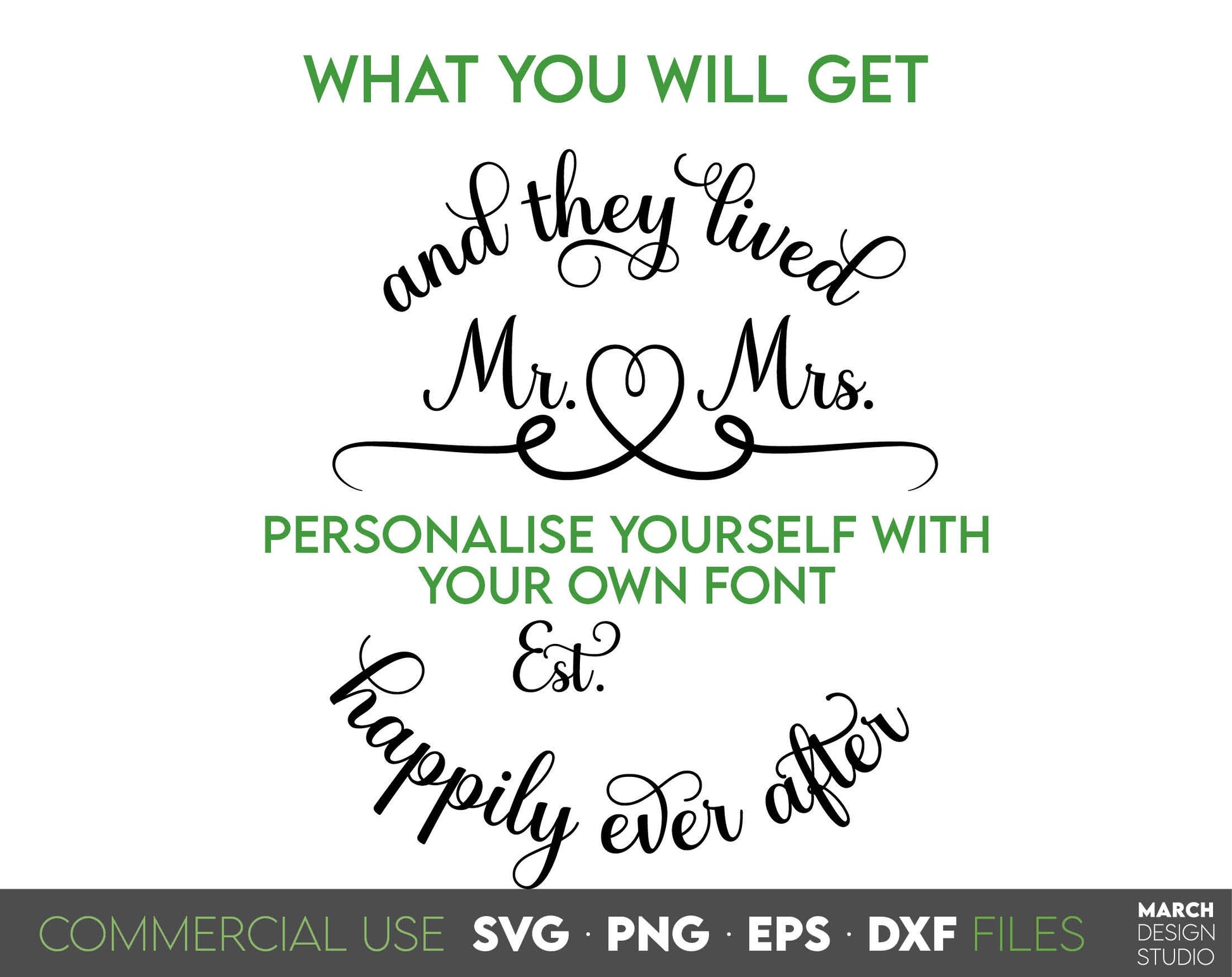 Mr. and Mrs. Sign for Your Wedding decoration or use as gift. SVG, DXF, EPS, PNG file formats allow use this design with vinyl, sublimation or laser cut files. Compatible with Cricut, Silhouette or other equipment. Buy now for a good price and enjoy!